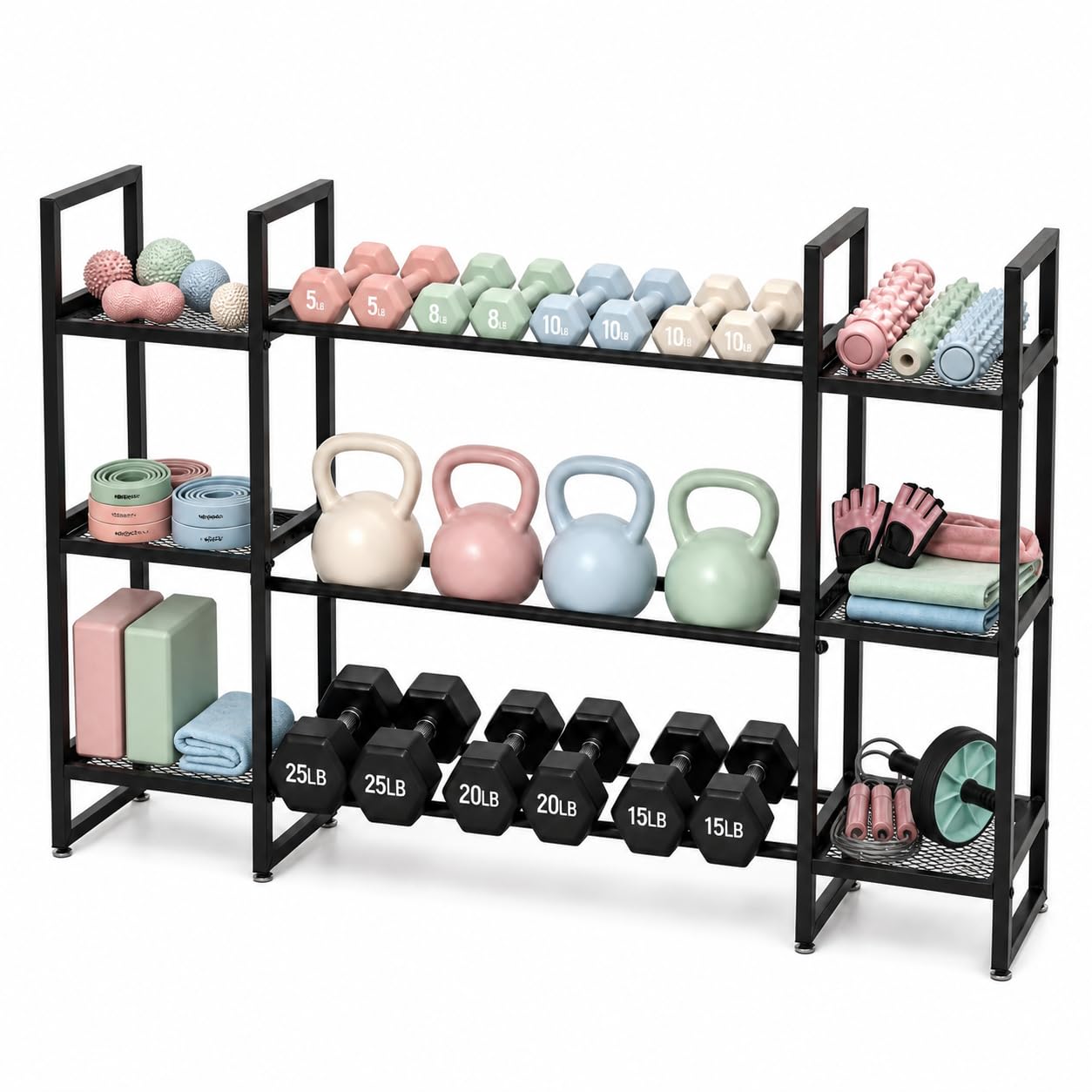 All In One Gym Home Equipment - Soporte para Mancuernas de 3 Niveles,