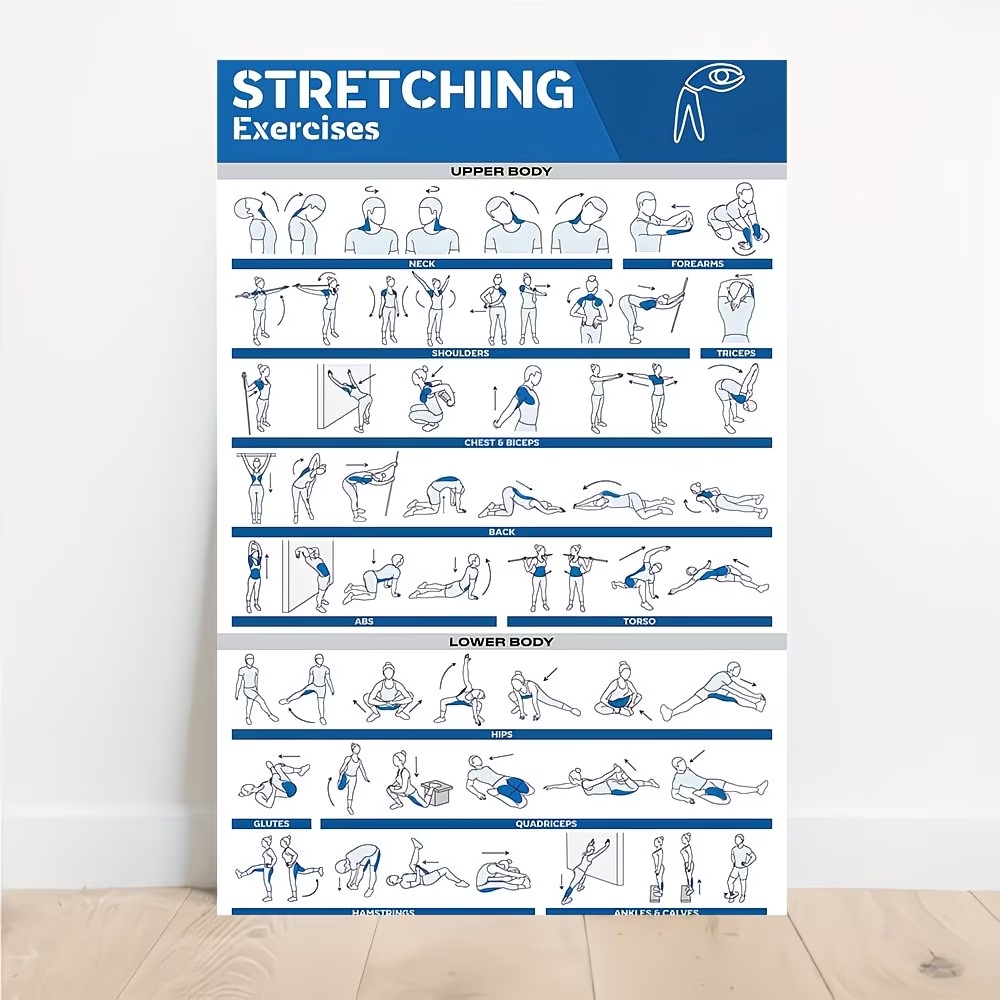 Home Gym Wall - Póster moderno con etiquetas de estiramientos