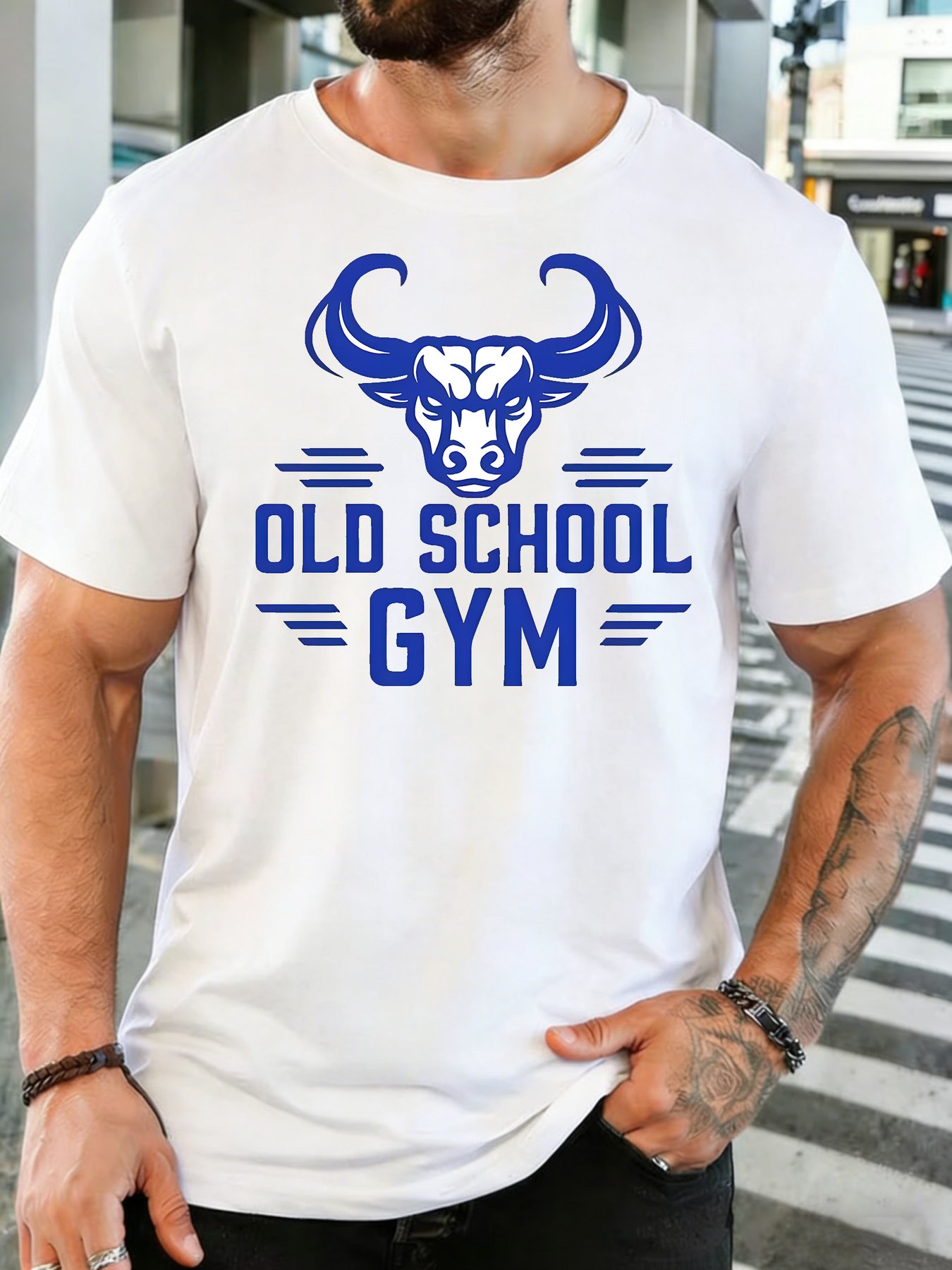 Home Gym Old School - Camiseta de Cuello Redondo de Algodón
