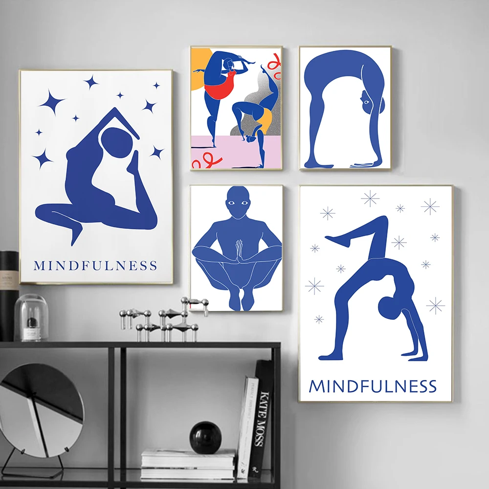 Home Gym Minimalist - Póster Abstracto de Posturas de Yoga